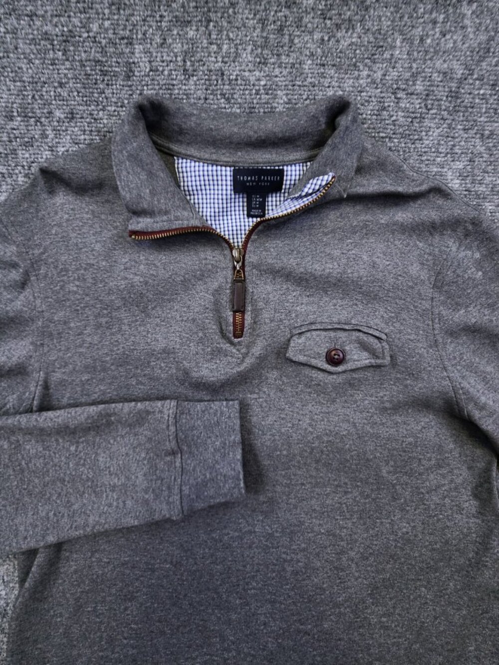 Thomas Parker New York Men's Medium 1/4 Zip Gray Long Sleeve Sweater 100% Cotton